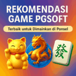 Banner rekomendasi game PGSoft dengan Lucky Neko, naga emas, dan tile mahjong